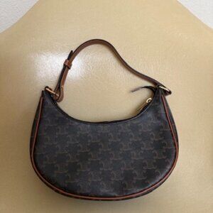 Authentic CELINE Ava Bag – Triomphe Canvas – Brown Tan Leather Shoulder Bag
